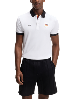 BOSS Germany Flag Short Sleeve Cotton Polo Shirt, Natural, Natural