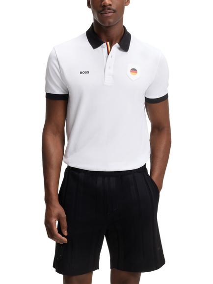 BOSS Germany Flag Short Sleeve Cotton Polo Shirt, Natural, Natural