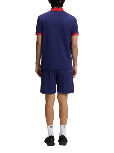 HUGO BOSS Short Sleeve Cotton Polo Football Shirt - view 2, Navy/Red