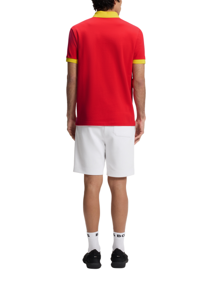 HUGO BOSS Short Sleeve Cotton Polo Football Shirt - view 2, Red/Yellow