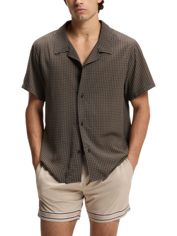 BOSS Regular Fit Geometric Revere Collar Shirt, Black/Multi, Black/Multi