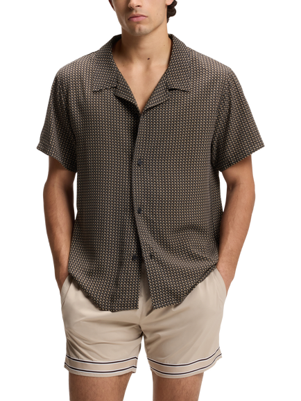 BOSS Regular Fit Geometric Revere Collar Shirt, Black/Multi, Black/Multi