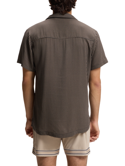 BOSS Regular Fit Geometric Revere Collar Shirt, Black/Multi - view 2, Black/Multi