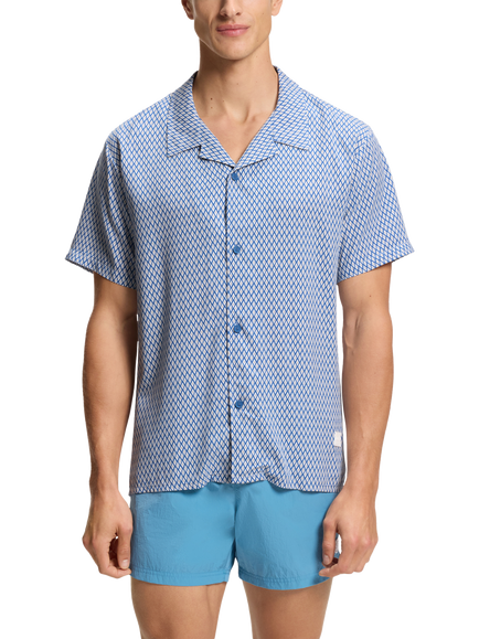 BOSS Viscose Regular Fit Geometric Shirt, Blue, Blue