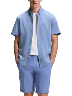 BOSS Regular Fit Short Sleeve Cotton Shirt, Pastel Blue, Pastel Blue