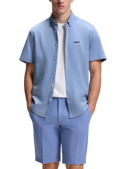 BOSS Regular Fit Short Sleeve Cotton Shirt, Pastel Blue, Pastel Blue
