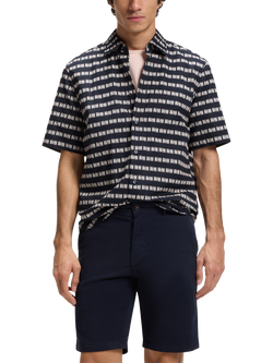 BOSS Pure Cotton Short Sleeve Printed Shirt, Dark Blue, Dark Blue