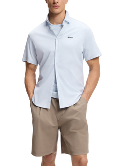 BOSS Cotton Regular Fit Logo Shirt, Open Blue, Open Blue