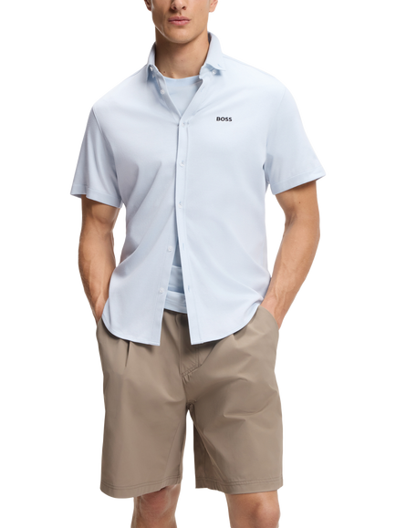 BOSS Cotton Regular Fit Logo Shirt, Open Blue, Open Blue