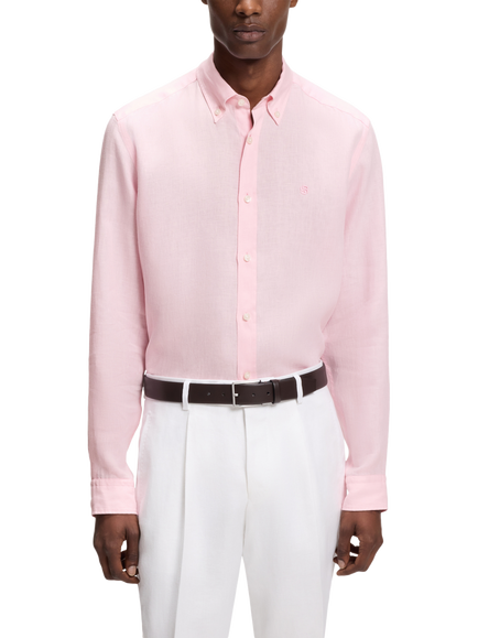 BOSS Regular Fit Linen Shirt, Open Pink, Open Pink