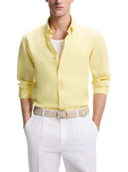 BOSS Heritage Pure Linen Long Sleeve Shirt, Pastel Yellow, Pastel Yellow