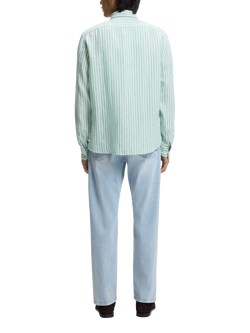 BOSS Linen Regular Fit Stripe Shirt, Green - view 2, Green