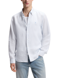 BOSS Linen Regular Fit Stripe Shirt, Pale Blue/White, Pale Blue/White
