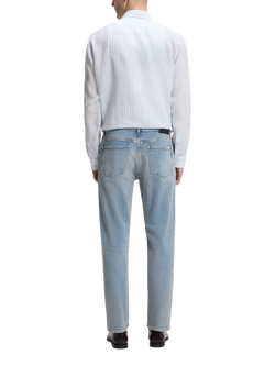 BOSS Linen Regular Fit Stripe Shirt, Pale Blue/White - view 2, Pale Blue/White