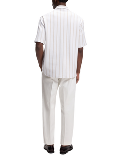BOSS Short Sleeve Loose Fit Striped Cotton Blend Shirt, Open Beige - view 2, Open Beige