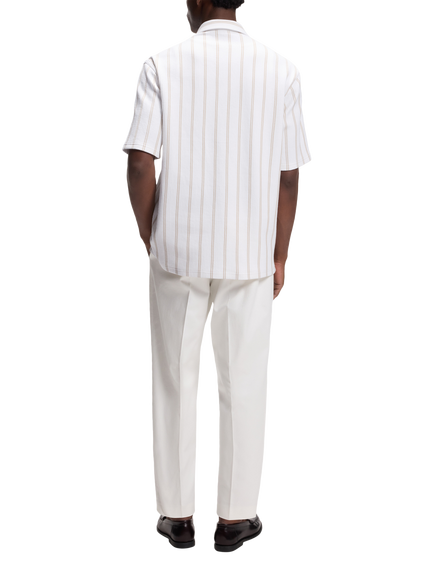 BOSS Short Sleeve Loose Fit Striped Cotton Blend Shirt, Open Beige - view 2, Open Beige