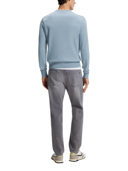 BOSS Crew Neck Cotton Blend Fine Knit Jumper, Pastel Blue - view 2, Pastel Blue