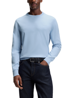 BOSS Crew Neck Cotton Knit Jumper, Pastel Blue, Pastel Blue
