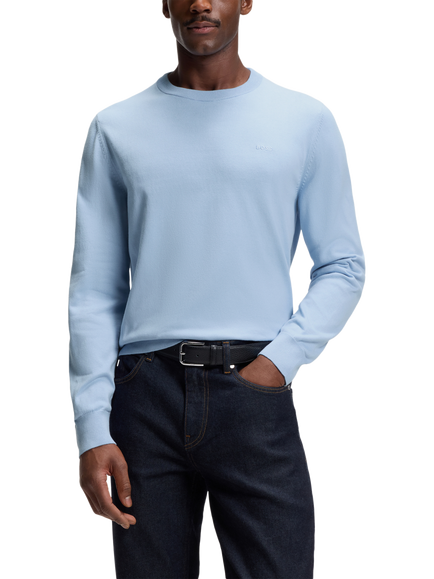 BOSS Crew Neck Cotton Knit Jumper, Pastel Blue, Pastel Blue