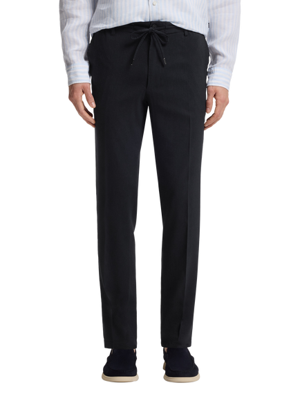 HUGO BOSS BOSS Kane Straight Linen Blend Trousers, Dark Blue, Dark Blue