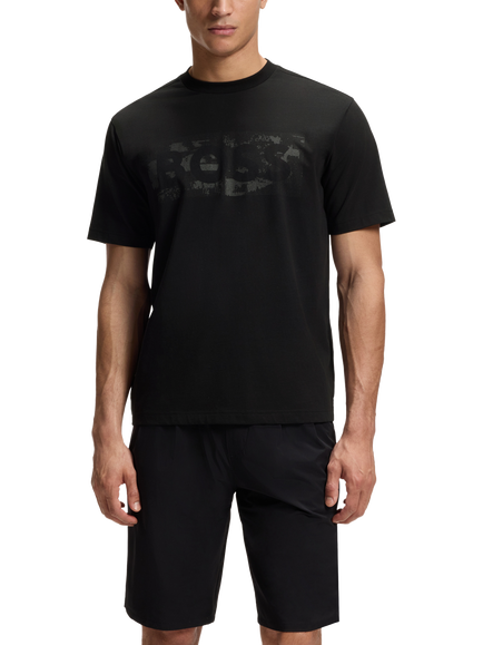 BOSS Stretch Cotton Globe Logo Pattern T-Shirt, Pastel Blue, Black