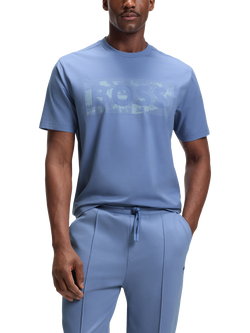 BOSS Stretch Cotton Globe Logo Pattern T-Shirt, Pastel Blue, Pastel Blue
