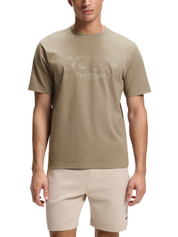 BOSS Stretch Cotton Globe Logo Pattern T-Shirt, Pastel Blue, Pastel Green