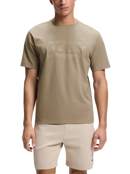 BOSS Stretch Cotton Globe Logo Pattern T-Shirt, Pastel Blue, Pastel Green