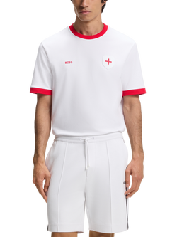 HUGO BOSS  Short Sleeve Crew Neck Cotton Football T-Shirt, White/Red