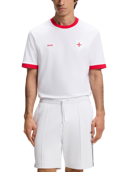 HUGO BOSS  Short Sleeve Crew Neck Cotton Football T-Shirt, White/Red