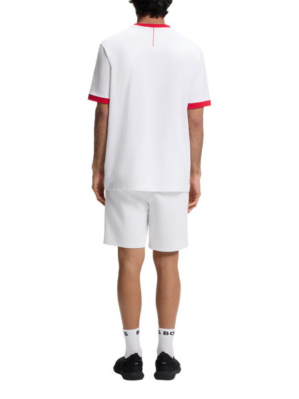 HUGO BOSS  Short Sleeve Crew Neck Cotton Football T-Shirt - view 2, White/Red