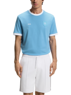 HUGO BOSS  Short Sleeve Crew Neck Cotton Football T-Shirt, Light Blue/White
