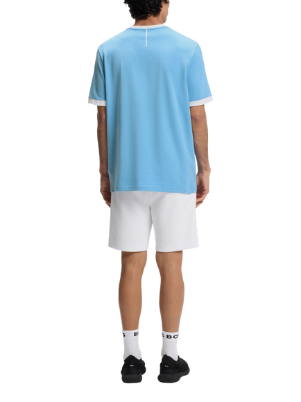 HUGO BOSS  Short Sleeve Crew Neck Cotton Football T-Shirt - view 2, Light Blue/White