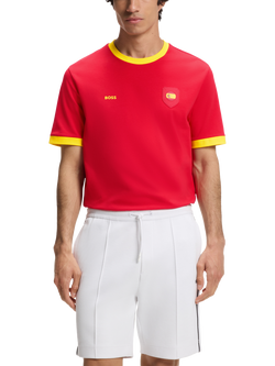 HUGO BOSS  Short Sleeve Crew Neck Cotton Football T-Shirt, Red/Yellow