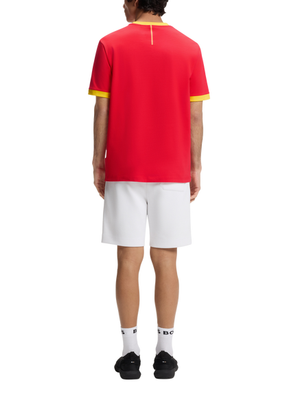 HUGO BOSS  Short Sleeve Crew Neck Cotton Football T-Shirt - view 2, Red/Yellow