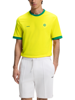 HUGO BOSS  Short Sleeve Crew Neck Cotton Football T-Shirt, Yellow/Green