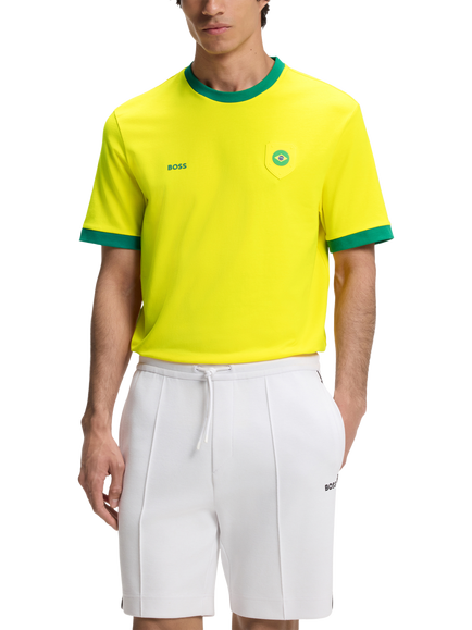 HUGO BOSS  Short Sleeve Crew Neck Cotton Football T-Shirt, Yellow/Green