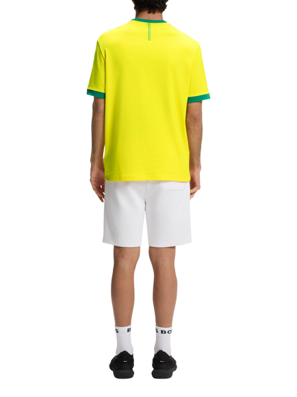 HUGO BOSS  Short Sleeve Crew Neck Cotton Football T-Shirt - view 2, Yellow/Green