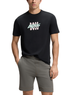 HUGO BOSS Branded Print Regular Fit Cotton T-Shirt, Black, Black