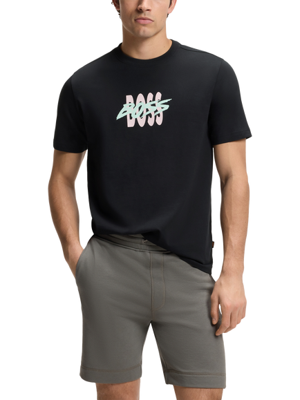 HUGO BOSS Branded Print Regular Fit Cotton T-Shirt, Black, Black