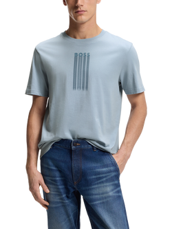 HUGO BOSS Repeat Embroidered Logo Crew Neck Cotton T-Shirt, Light/Pastel Blue, Light/Pastel Blue