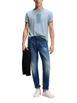 HUGO BOSS Repeat Embroidered Logo Crew Neck Cotton T-Shirt, Light/Pastel Blue - view 2, Light/Pastel Blue