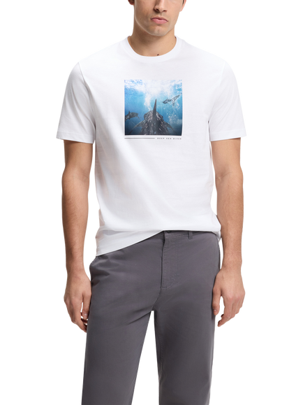 BOSS Deep Sea Diver Graphic Print Cotton T-Shirt, Natural