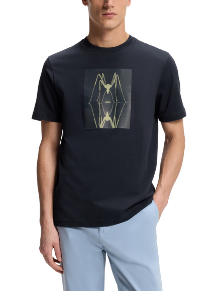 BOSS Graphic Print Cotton T-Shirt, Dark Blue, Dark Blue