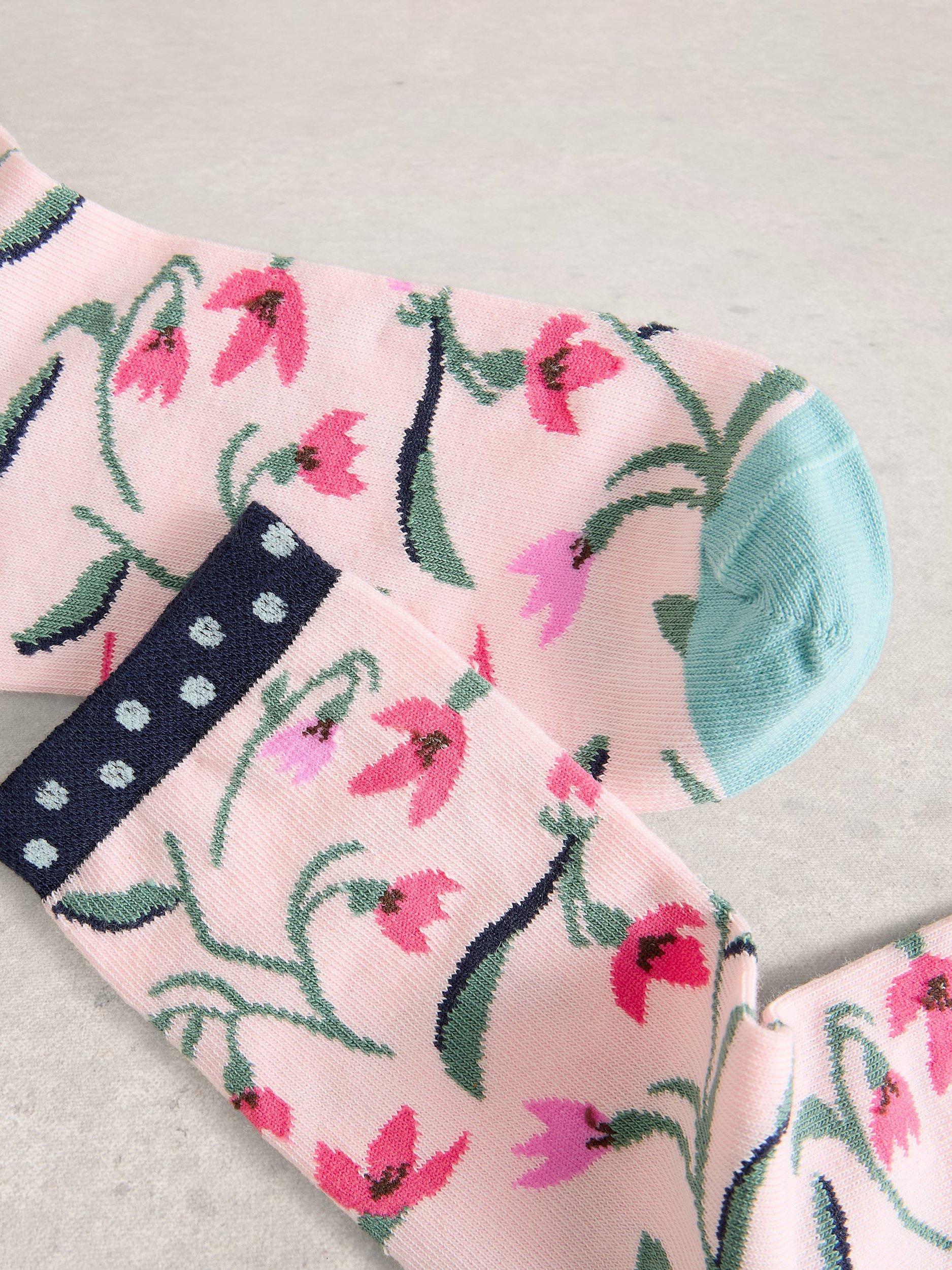 Product image 2 of 2, which shows White Stuff Floral Ankle Socks, Pink, 3-5.5