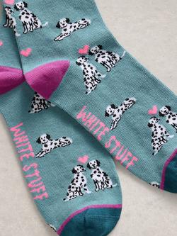 White Stuff Dalmatian Hearts Ankle Socks, Blue - view 2, Blue