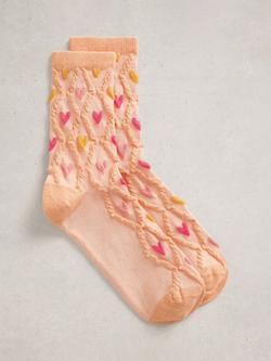 White Stuff Textured Heart Ankle Socks, Pink, Pink