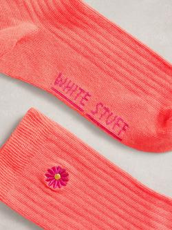 White Stuff Embroidered Flower Ribbed Socks, Orange - view 2, Orange