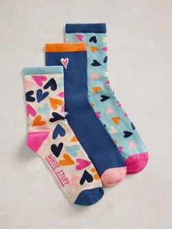 White Stuff Heart Print Socks, Pack of 3, Blue/Multi, Blue/Multi