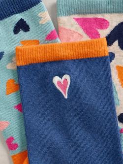 White Stuff Heart Print Socks, Pack of 3, Blue/Multi - view 2, Blue/Multi